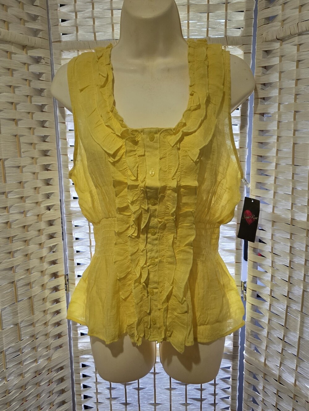 Susie & Rose Yellow Ruffle Front Sleeveless Top - Women